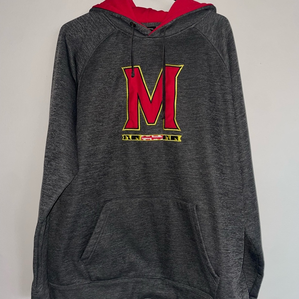 Gray and Red Hoodie with M Logo